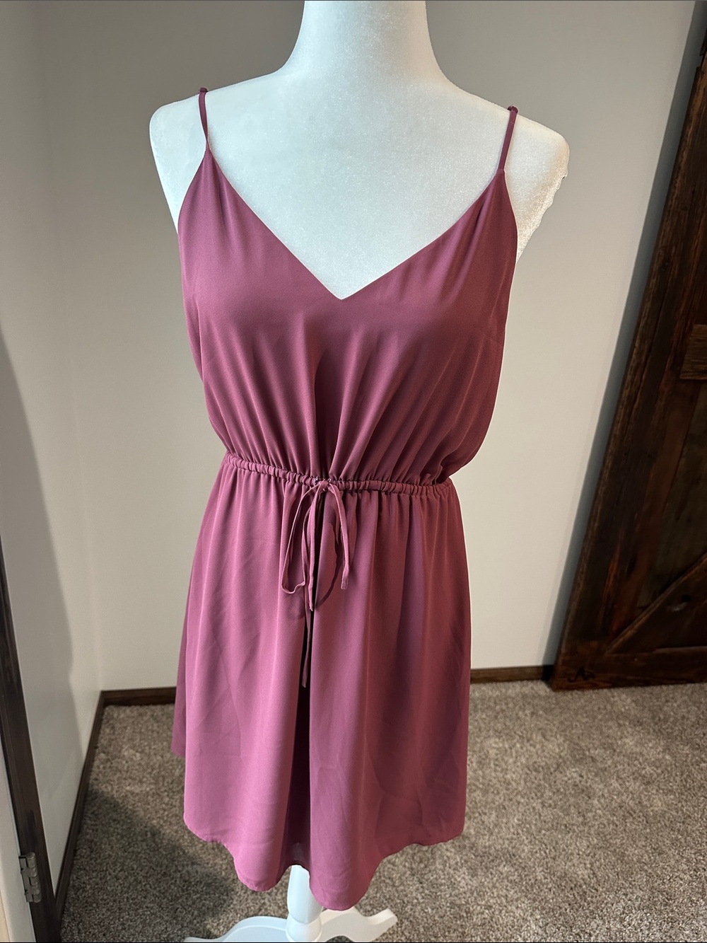 Aritizia Babaton Mauve Spaghetti-Strap Drawstring Mini Dress